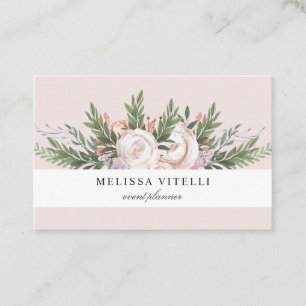 Elegant Stylish Painted Boho Flowers Blush Business Card