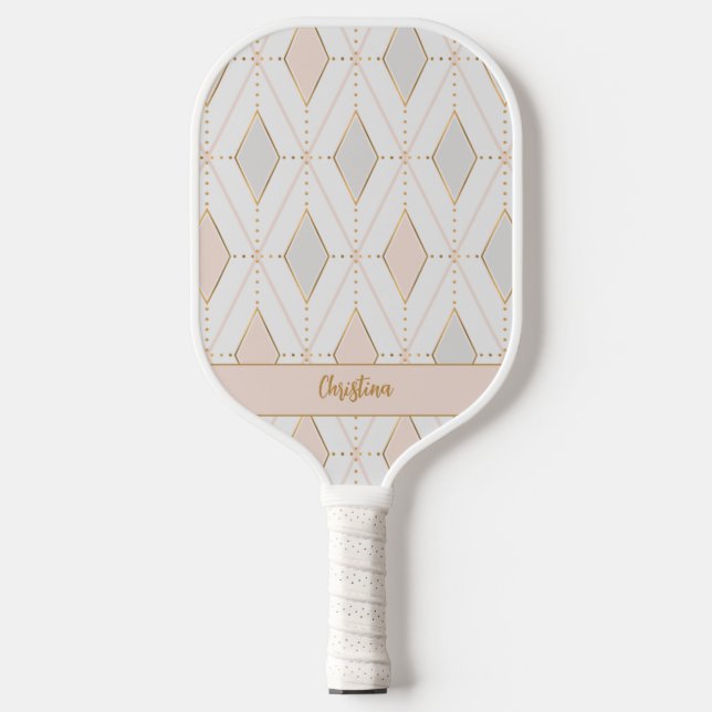 Elegant Stylish Pattern Chic Monogram Girly Pink Pickleball Paddle (Front)