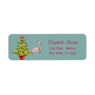 Elegant,Stylish Pine Tree,Flamingo With Santa Hat Return Address Label