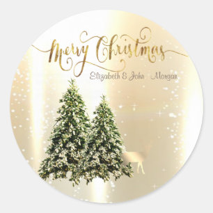 Elegant,Stylish Pine Trees,Christmas Reindeer Classic Round Sticker