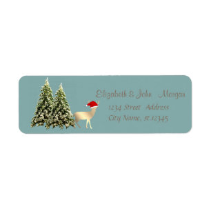Elegant,Stylish Pine Trees, Reindeer Santa Hat Return Address Label