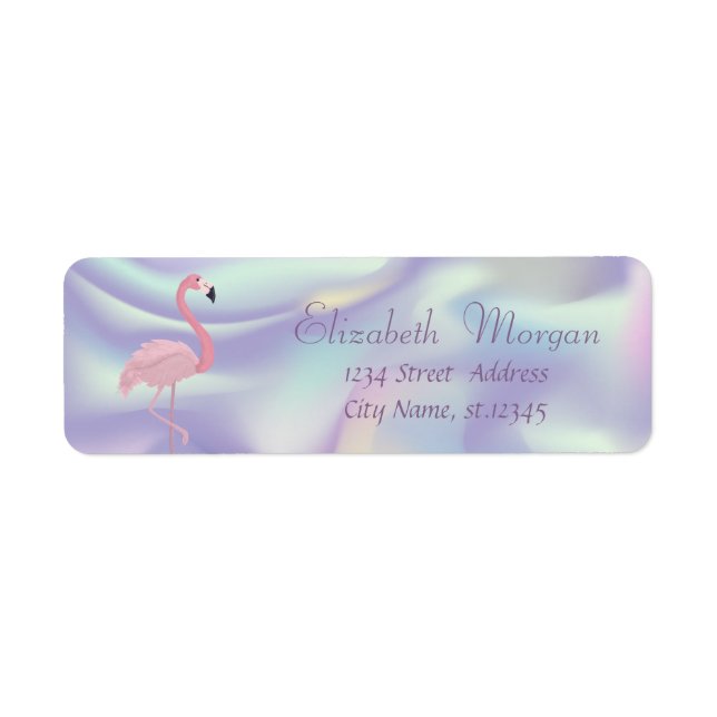 Elegant Stylish, Pink Flamingo Holographic Return Address Label (Front)