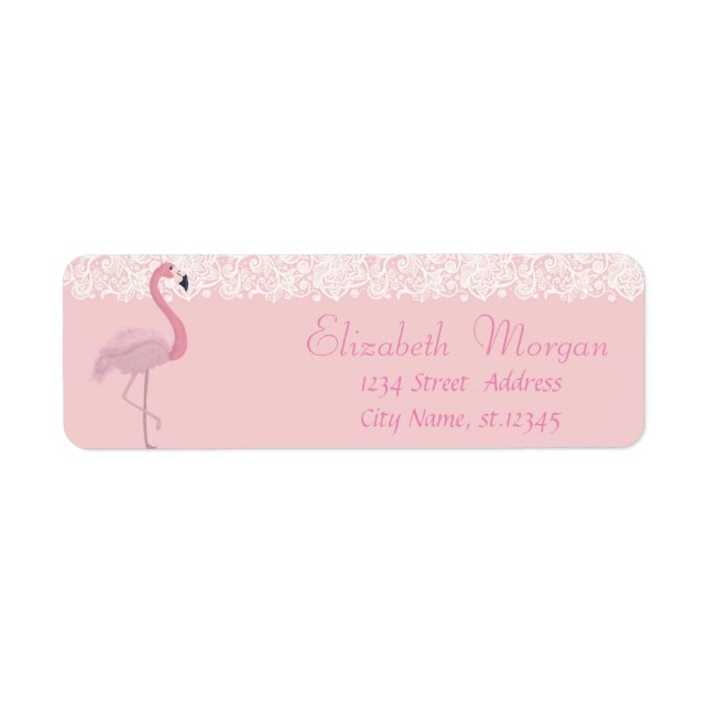 Elegant Stylish, Pink Flamingo ,Lace Return Address Label (Front)