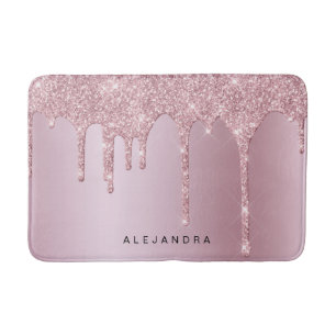 Elegant stylish pink rose gold glitter drips bath mat