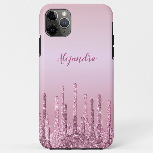 Elegant stylish pink rose gold glitter drips Case-Mate iPhone case (Back)