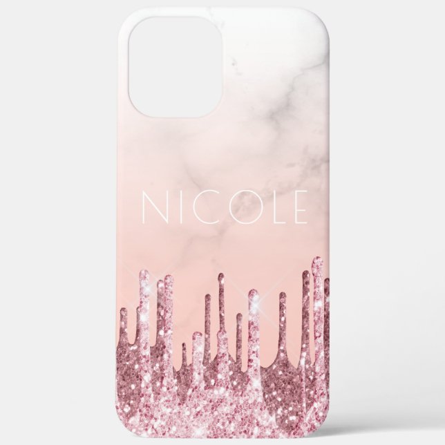 Elegant stylish pink rose gold glitter drips Case-Mate iPhone case (Back)