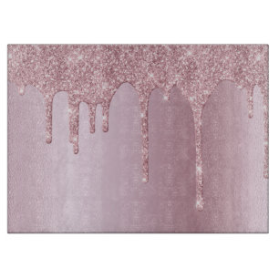 Elegant stylish pink rose gold glitter drips cutting board