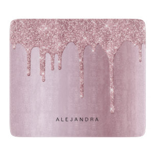 Elegant stylish pink rose gold glitter drips cutting board