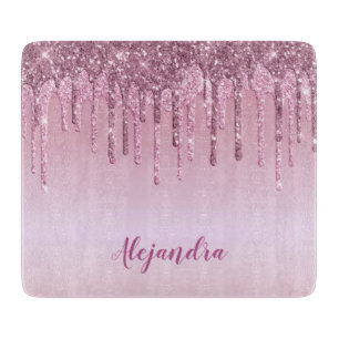 Elegant stylish pink rose gold glitter drips cutting board