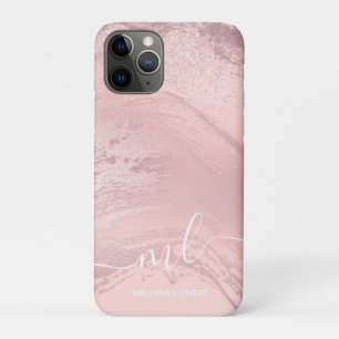 Elegant stylish pink rose gold glitter marble iPhone 11 pro case
