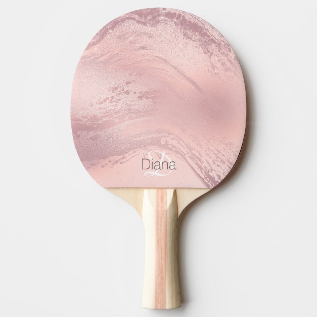 Elegant stylish pink rose gold glitter marble ping pong paddle (Front)