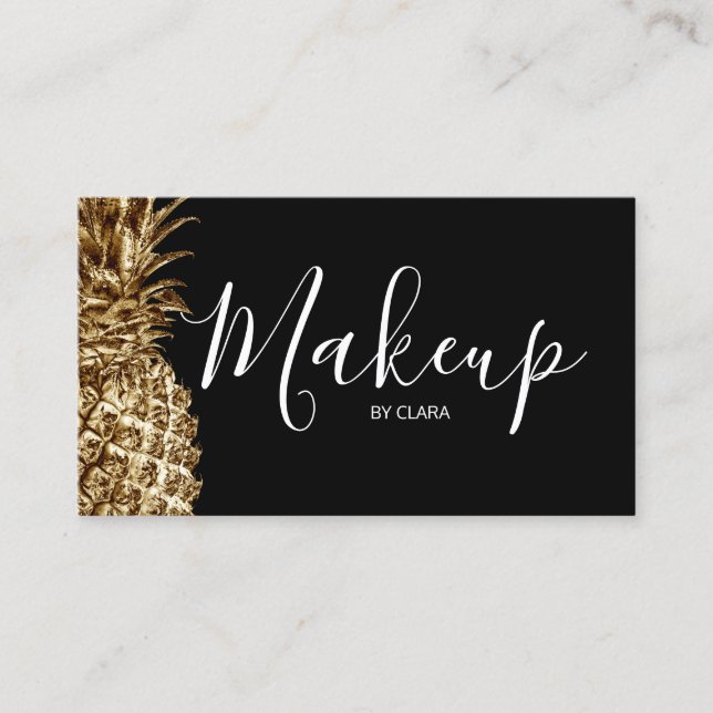 Elegant stylish pretty gold pineapple makeup business card (Front)