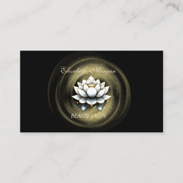 Elegant Stylish Professional Lotus Black Business Card (Front)