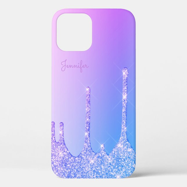 Elegant stylish purple blue glitter drips Case-Mate iPhone case (Back)