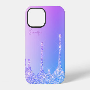 Elegant stylish purple blue glitter drips iPhone 12 case