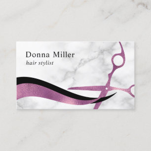 Elegant stylish purple marble scissors hairstylist business card