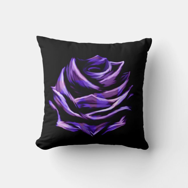 Elegant & Stylish Purple Neon Rose Striking Floral Cushion (Front)