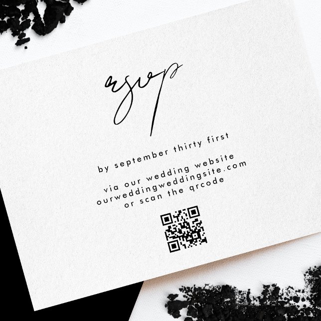 Elegant Stylish QRCODE Black White Wedding Website RSVP Card (Creator Uploaded)
