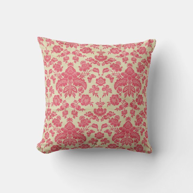 Elegant stylish raspberry damask inspired pattern  cushion (Front)