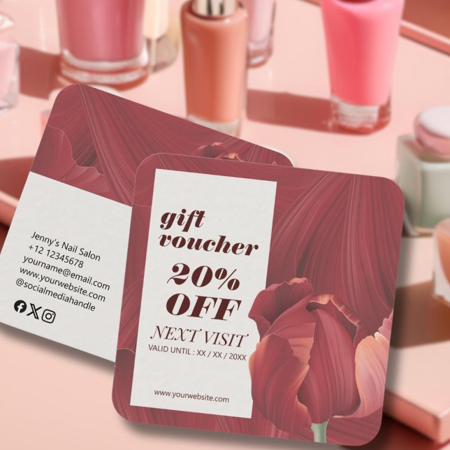 Elegant Stylish Red Abstract Pattern Nail Makeup Discount Card (Creator Uploaded)