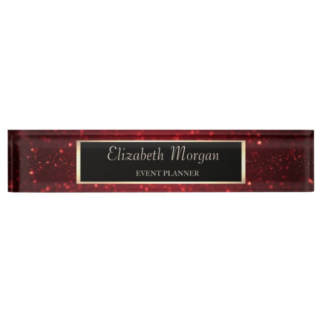Elegant Stylish Red Glitter Bokeh, Frame Nameplate (Front)