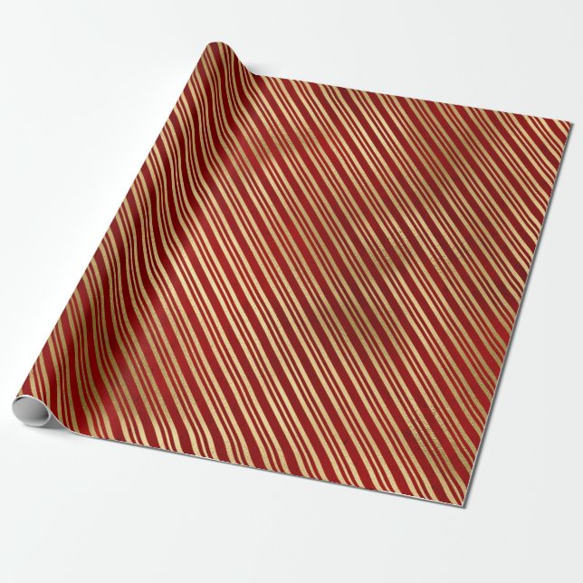 Elegant stylish red & gold Christmas stripes Wrapping Paper (Unrolled)
