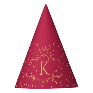 Elegant Stylish Red Gold Dots And Royal Monogram Party Hat