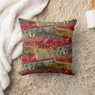 Elegant Stylish Red Green Glittery Gold Christmas Cushion