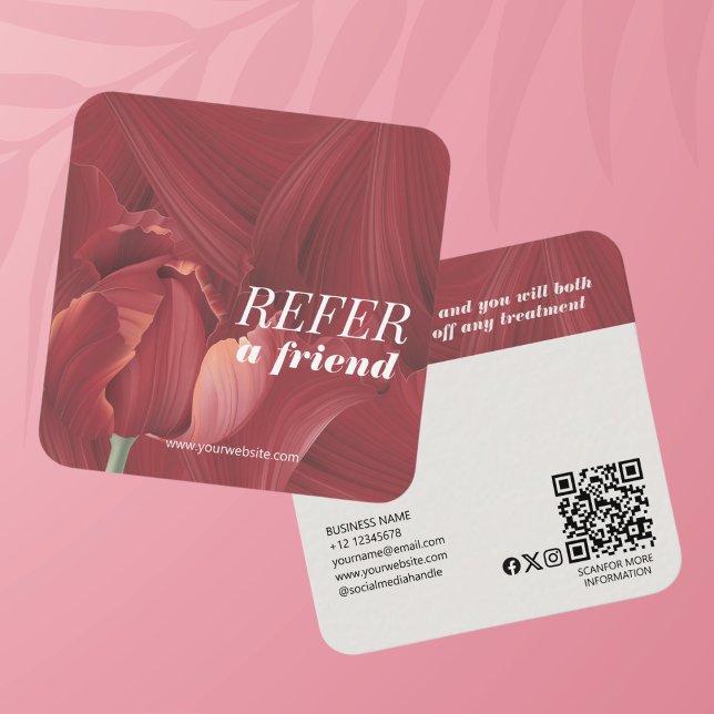 Elegant Stylish Red Tulip Abstract Pattern Referral Card (Creator Uploaded)