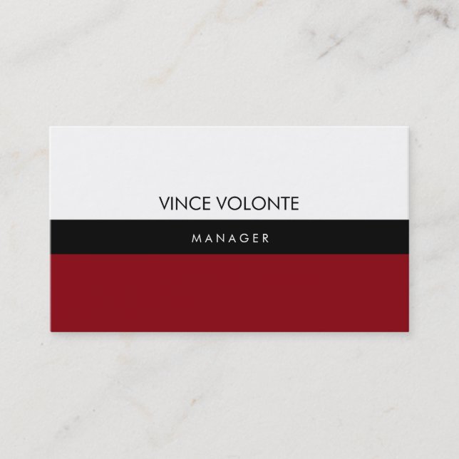 Elegant Stylish Red White Black Plain Professional Business Card (Front)
