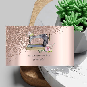 Elegant Stylish Rose Gold Diamonds Sewing Machine Business Card