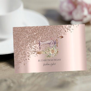 Elegant Stylish Rose Gold Diamonds Sewing Machine Business Card