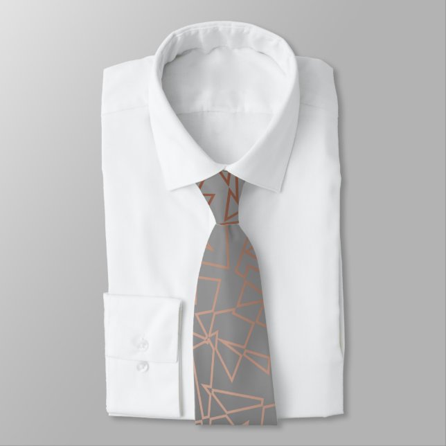 Elegant stylish rose gold geometric pattern grey tie (Tied)