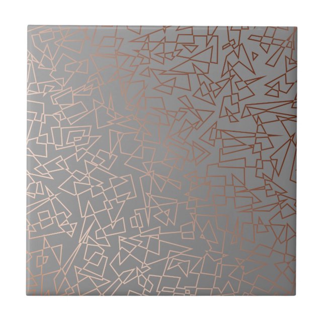 Elegant stylish rose gold geometric pattern grey tile (Front)