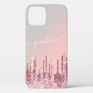 Elegant stylish rose gold glitter drips iPhone 12 pro case