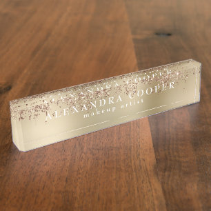 Elegant stylish rose gold glitter makeup artist nameplate