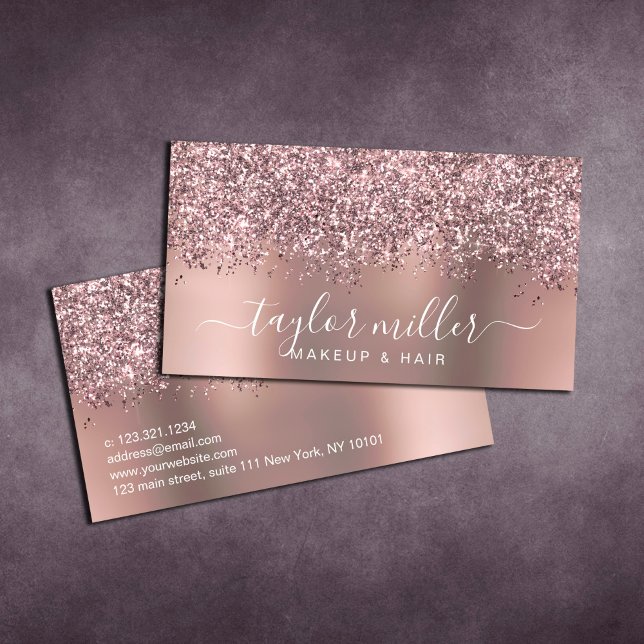 Elegant stylish rose gold glitter makeup & hair  business card (Creator Uploaded)