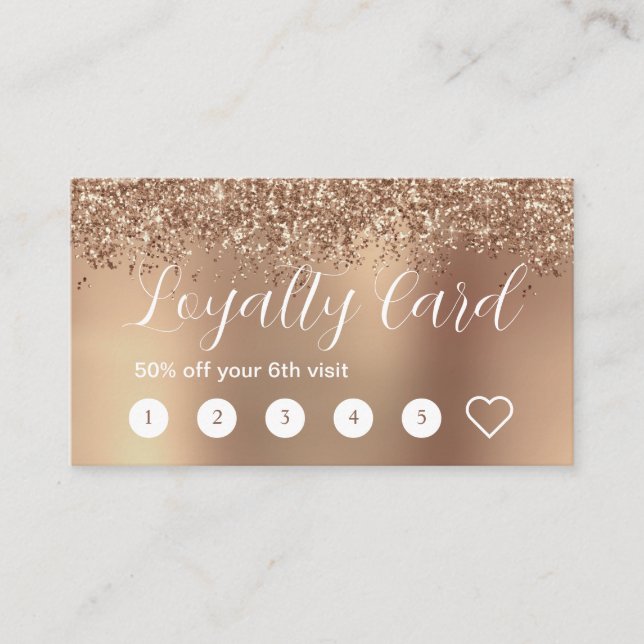 Elegant stylish rose gold glitter makeup & hair  loyalty card (Front)