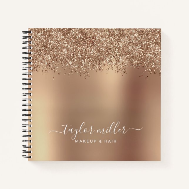 Elegant stylish rose gold glitter makeup & hair  notebook (Front)