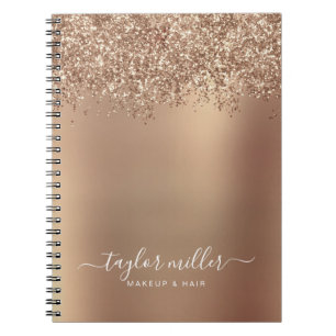 Elegant stylish rose gold glitter makeup & hair  notebook