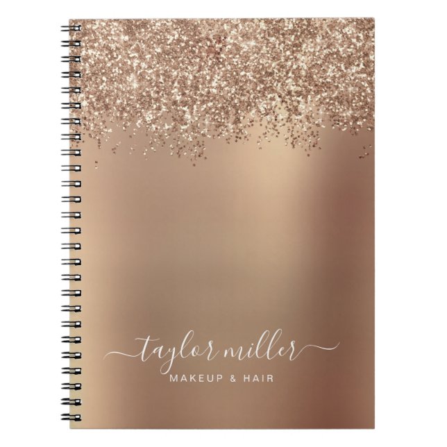 Elegant stylish rose gold glitter makeup & hair  notebook (Front)
