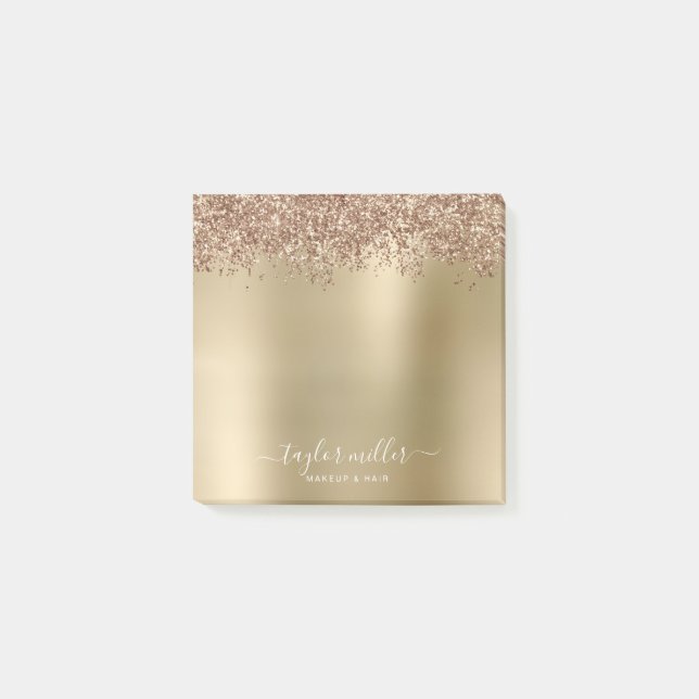 Elegant stylish rose gold glitter makeup & hair post-it notes (Front)
