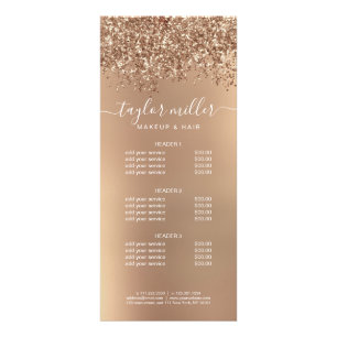 Elegant stylish rose gold glitter makeup & hair  rack card