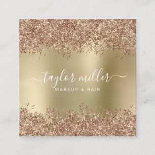 Elegant stylish rose gold glitter makeup & hair  square business card