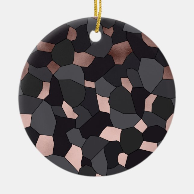 Elegant stylish rose gold gray and black mosaic ceramic ornament (Front)