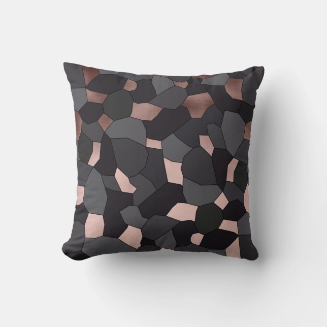Elegant stylish rose gold grey and black mosaic cushion (Front)