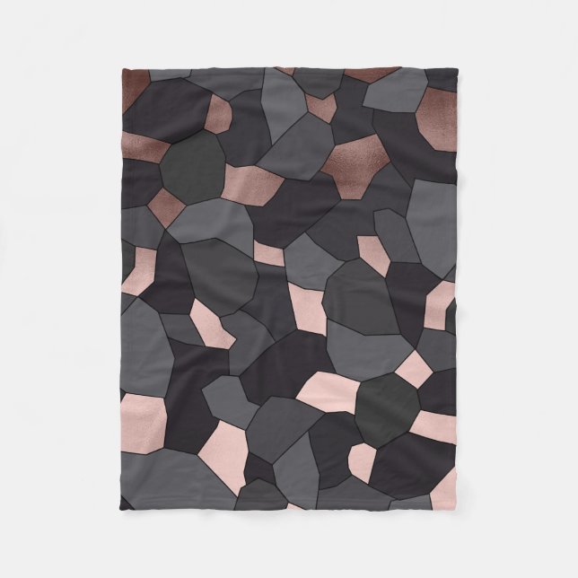 Elegant stylish rose gold grey and black mosaic fleece blanket (Front)