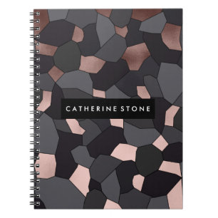 Elegant stylish rose gold grey and black mosaic notebook