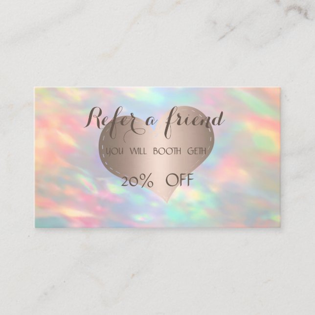 Elegant Stylish Rose Gold Heart Opal Referral Card (Front)