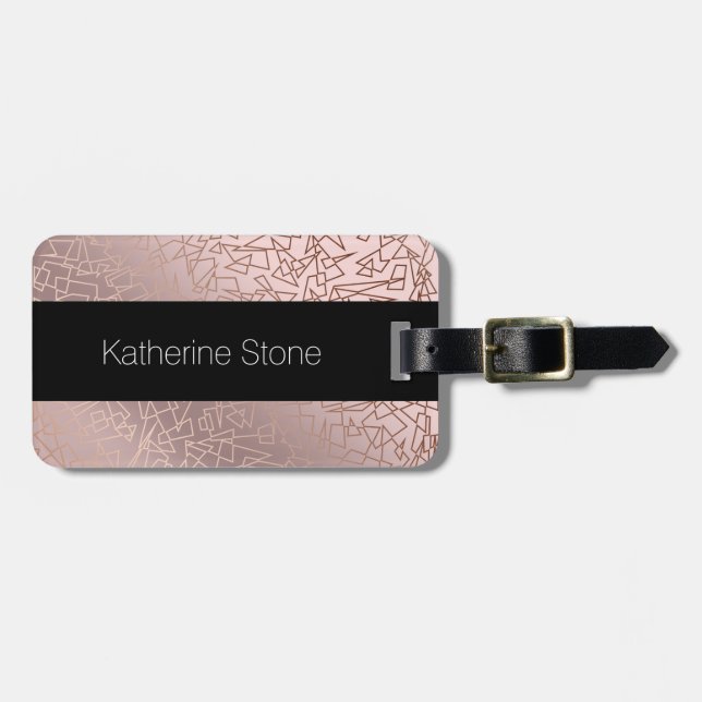 Elegant stylish rose gold pink geometric pattern luggage tag (Front Horizontal)